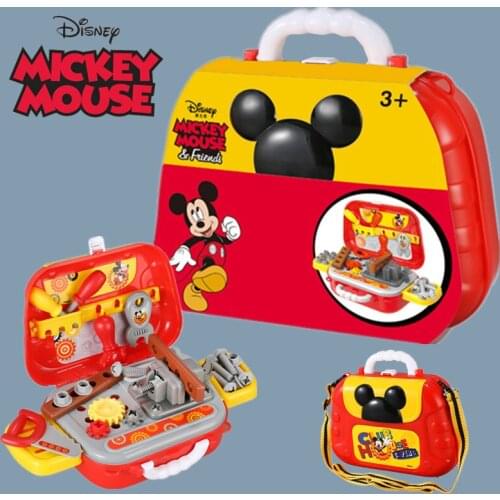 New Disney Mickey Mouse Tools Fix Box Engineering Toys Boys Girls Play House Bag Princess Makeup Toys Kid Simulation Gift Diy