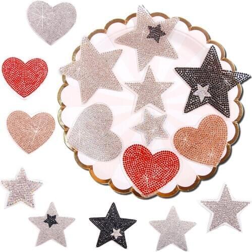 16Pcs Hot Fix Rhinestones Sticker Clothing Decoration The Shape Of Heart and Star For DIY Handicraft Decoration