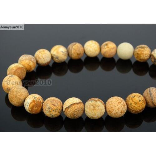 Natural Matte Picture Jas-per 12mm Frosted Gems stones Round Ball Loose Spacer Beads 15'' 5 Strands/ Pack