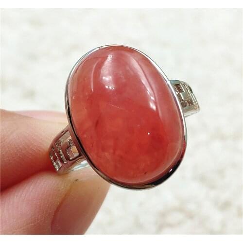 Natural Red Rhodochrosite Rose Crystal Adjustable Size Ring 16x12mm 925 Sterling Silver For Women Ring Oval Bead AAAAA