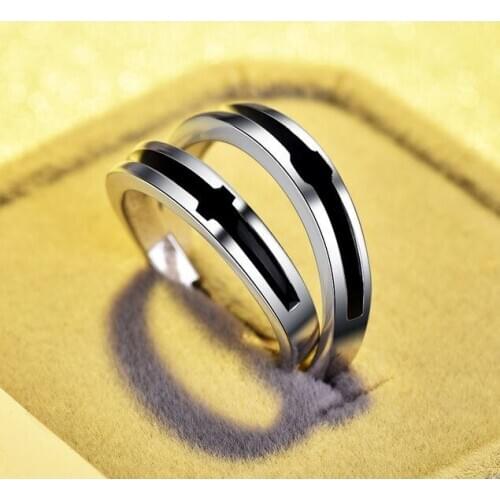 S925 silver couple ring Korean star same paragraph black and white cross couple ring men and women ring sterling silver rings