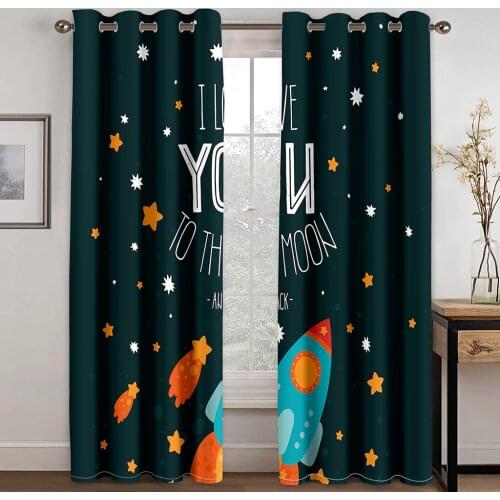 Spaceship Pattern Printing Perforated Blackout Curtains for Living Room and Bedroom Curtains Blackout 90% Machine Washable