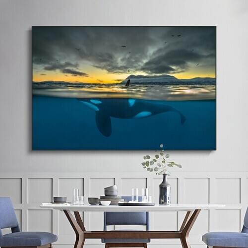 Killer Whale In Polar Night Cetacean Posters And Prints Sea Animal Landscape Canvas Painting On Home Decor Wall Art Picture