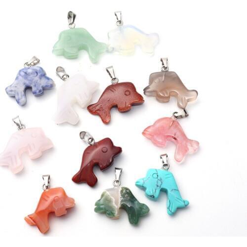 24pcs/lot 25*15mm Assorted Green Turquoises Natural Stone Carved Porpoises Charms Delphinus Pendants for Jewelry Making Free