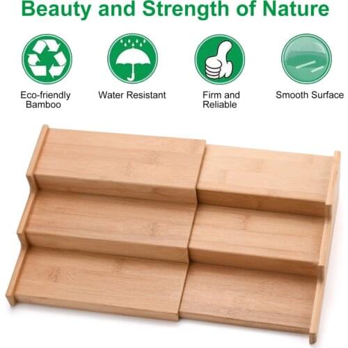 Shelves Cabinet Organizer Shelf Spice Rack Dressing Table For Kitchen Step Bamboo Expandable 3-Tier Home Storage Racks