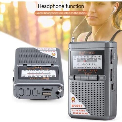 Full Band Radio Receiver FM/AM/SW World Band with LCD Display Portable Radio Mini Pocket Radio with Buckle Receiver
