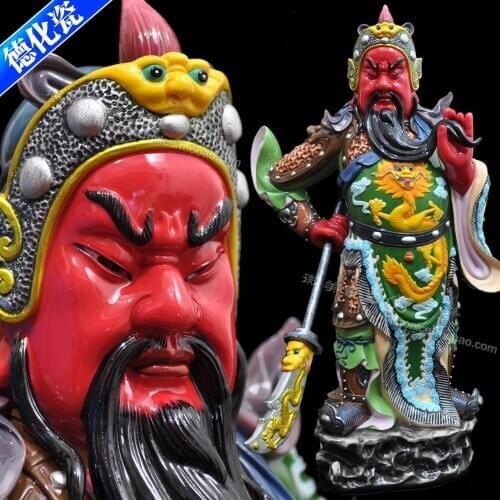 18 inches full painted porcelain God opened the cloud stood like Guan long living room shop entrance decoration Buddha Fortuna W