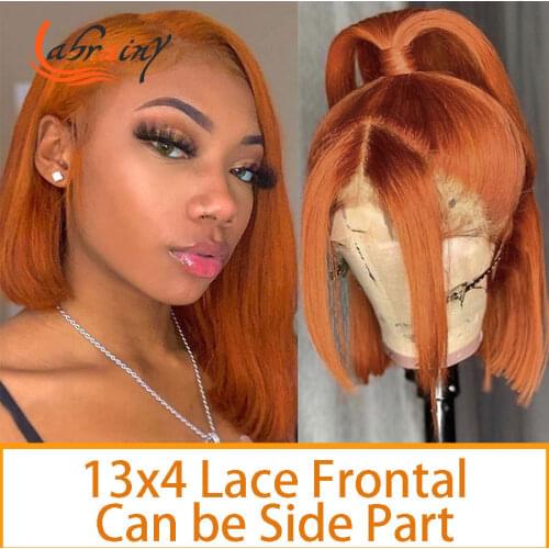 Bob Ginger Hd Transparent Lace Front Human Hair Wigs Full Orange 13X6 Lace Frontal Short Cut Wig For Women Pre Plucked 13X4