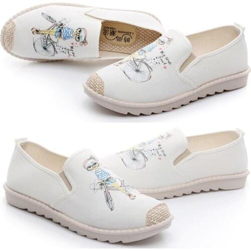 Dropshipping New Slip on Canvas Antiskid Flat Fisherman Shoes Spring Summer Autumn Women Comfortable Breathable Printing Flats