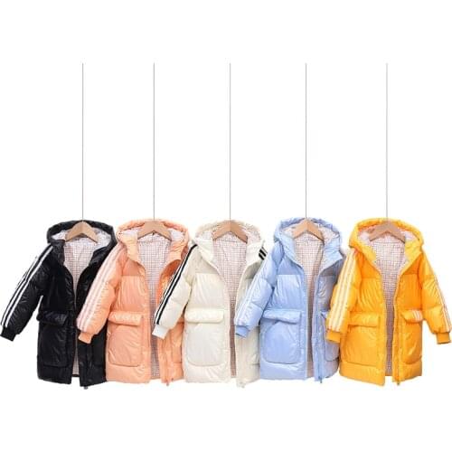 Childrens Down Jacket New Winter 2021 Korean Children Long Thick Stripe Toddler Girl Winter Clothes Girls Winter Coat