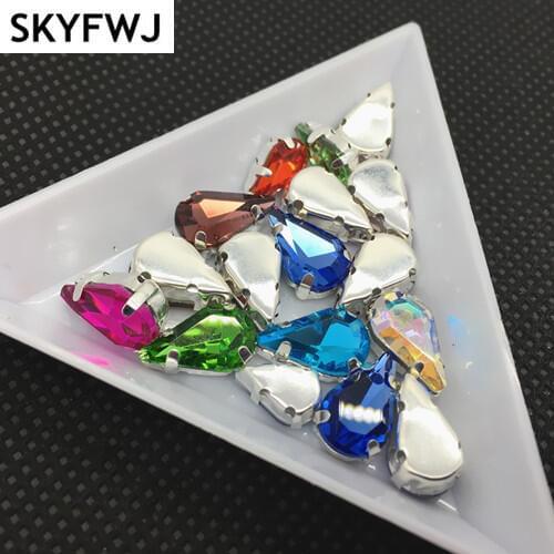 All Colors 100pcs 10x6mm 8x13mm Glass Crystal Teardrop Fancy Stone with Metal Claw setting Drop Sew On Rhinestone Dress Garment
