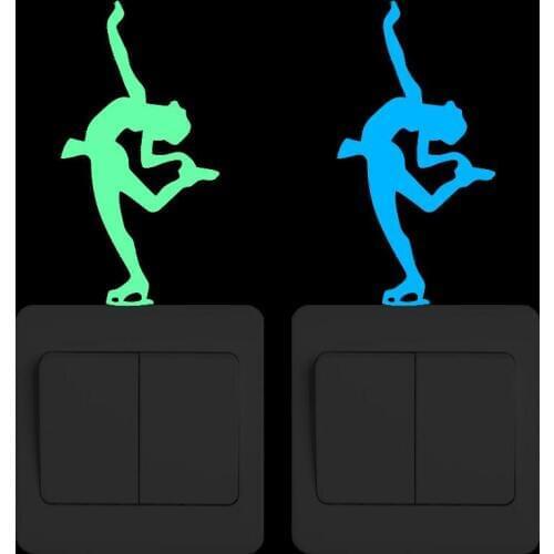 Ice Skating Glow in the Dark Switch Sticker Funny Cartoon Sport Wall Sticker Decal Kid Room Child Girl Bedroom DIY Decoration