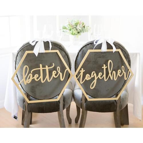 Wedding Chair Signs Geometric "Better Together" for Bride and Groom Wedding Chairs, Hexagon Wooden Hanging Signs