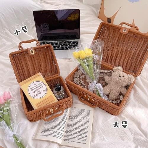Vintage Rattan Woven Storage Case Makeup Holder Suitcase Sundries Organizer Box Useful storage basket cesto panier de rangement