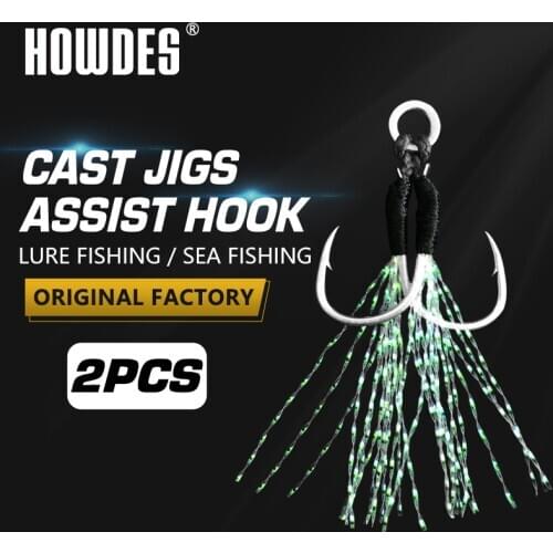 2Pcs Assist Hook Jigging Hooks Slow Jigging Twin Assist Hook Strong Carbon Steel Hooks Treble Hooks Feather Hooks