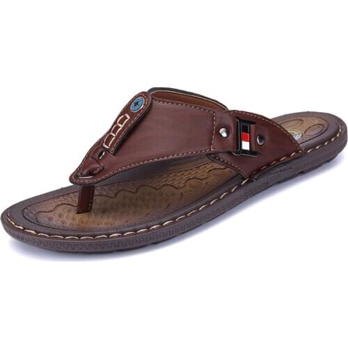 High Quality Mens Casual Shoes Slip On Leather Men Flipflop Beach Sandals Outdoor Summer Men Slippers For Slats Shoes Plus Size
