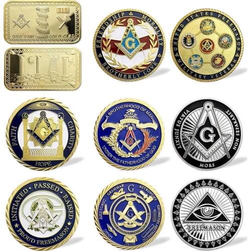12 Styles Religious Freemason Art Souvenir Master Mason Gold Silver Coin Masonic Challenge Coin Brotherhood Fatherhood Gift