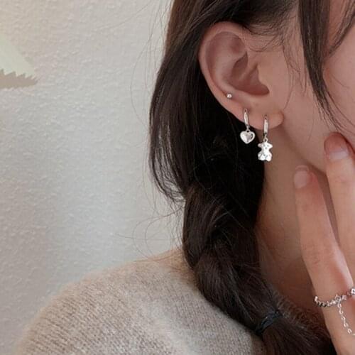 Dreamhonor 2021 Bear Love Asymmetrical 925 Sterling Silver Clip Earrings For Women Jewelry