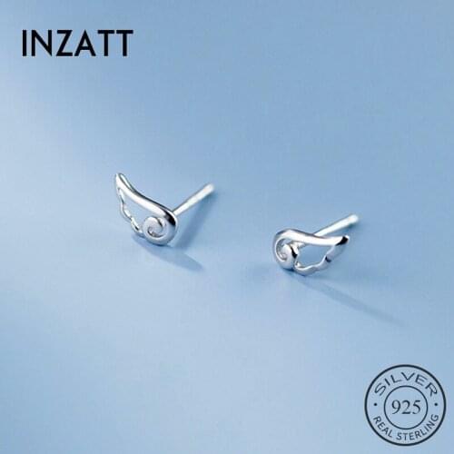 INZATT Real 925 Sterling Silver Hollow Wing Stud Earrings For Fashion Women Party Hiphop Fine Jewelry MInimalist Accessories