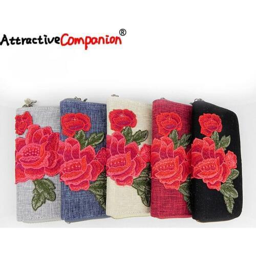 National Embroidery Peony Flowers Women Wallet Canvas All Handmade Design Brand Decoration Purse Zipper Ladies Elegant Hand Bags