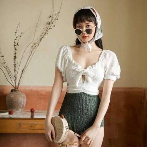 2021 New Korean Style Women Swimwear Splicing One Piece Swimsuit Padded Push Up Bathing Suit Sexy Monokini Beachwear