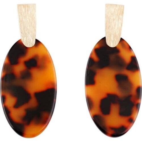 ZWPON 2020 Copper Bar Oval Leopard Earrings for Women Fashion Acrylic Acetate Plate Aragon Drop Earring Jewelry Wholesale