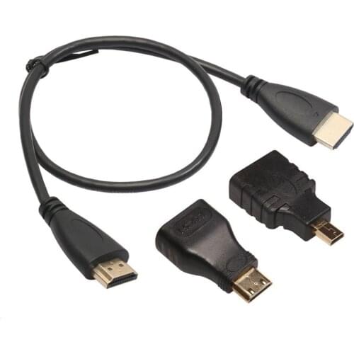 0.5 Meters Portable Size 3 in 1 Multifunctional HDMI Male to Male Cable + Micro HDMI Adaptor+ Mini HDMI Adapter Cable
