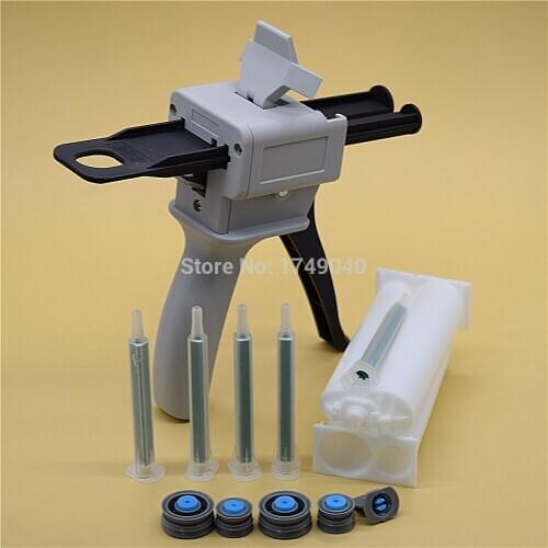 1:2 AB Epoxy Glue Gun 50ml Manual Caulking Gun Applicator Dispenser 5pc Mixing Nozzle 2pcs 50ml 1:2 Empty Dual-Barrel Cartridge
