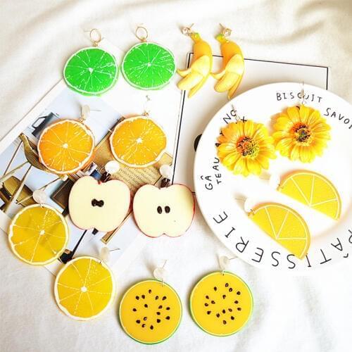 Cute Cartoon Fruit Earrings Sale Sweet Girl Raw Exaggerated Jewelry Orange Lemon Summer Personality Simulation Earrings 1 Pair