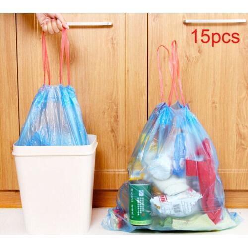 1 Roll Strong Thicken Plastic Bag Auto Drawstring Trash Bag 20L 15 Pack Kitchen bedroom bath rubbish Garbage bag Random Color