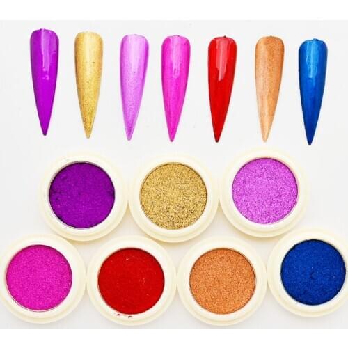 1 Pc Solid Mirror Powders Nail Art Mirror Pigment Powder Nail Glitter 7 Colors Shining Chrome Powder With 1 Brush Manicure Set