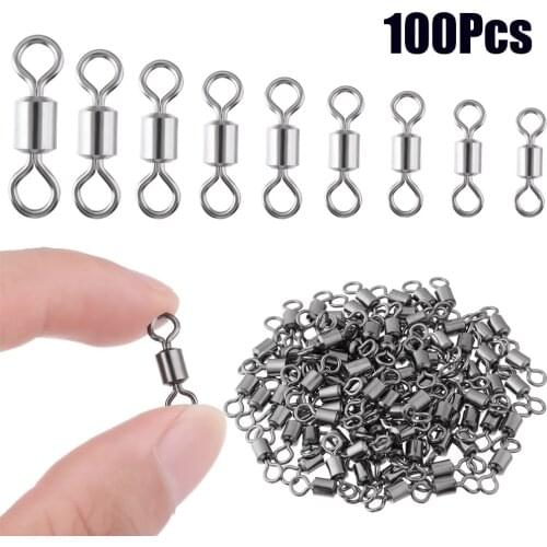 100Pcs High Strength Fishing Connector Swivels Bearing Solid Rings Rolling Bearing Barrel Fishing Hook Tackle Tools Accessories