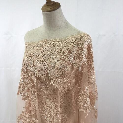 3Yards 110cm 120cm Wide Embroidered Lace Fabric Champagne White Wedding Mesh Trim DIY Craft Material Apparels Accessories