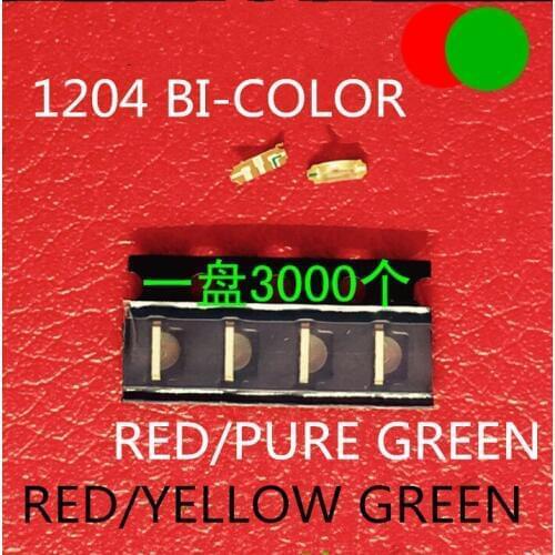 3000pcs 1204 1206 Side SMD LED Red Green Bicolor Side Emitting Led High brightness emitting tube 1206 LED RED/YG COMMON ANODE