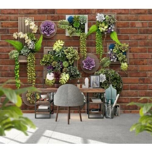 Beibehang Custom wallpaper 3D photo murals aesthetic new modern simple small fresh brick wall green plant background wall paper