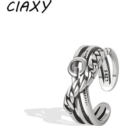CIAXY 925 Sterling Silver Geometric Multi-layer Cross Rings for Women Personality Letter Open Ring Thai Silver Party Jewelry