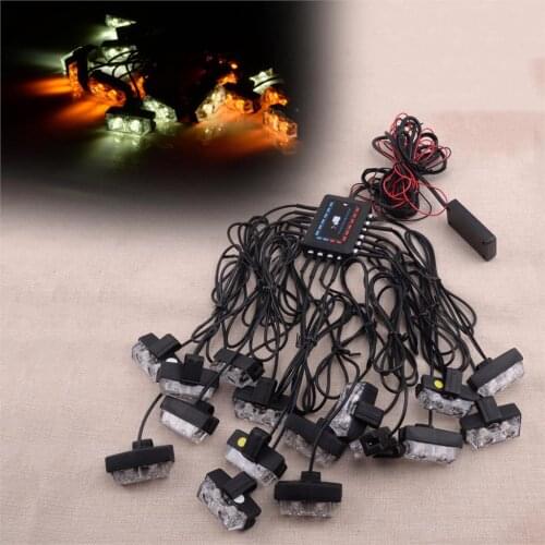 CITALL 12V Amber & White 32 LED Deck Dash Grill Emergency Warn Hazard Strobe Light Lamp Bar With Controller for Universal Cars