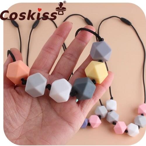 Coskiss Food Grade Silicone Pendant Teething Necklace Hexagon Silicone Beads Nursing Teether Necklace Baby Molar Necklace
