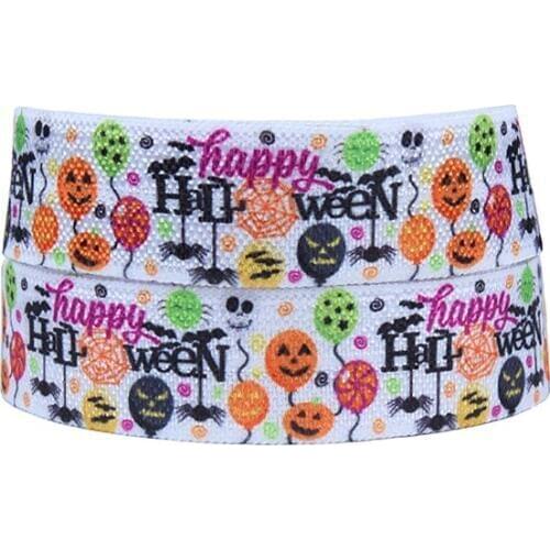 FLRA FOEWholesale spider and ghost printed Halloween fold over elastic