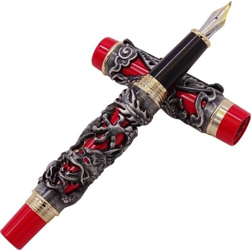 Jinhao Dragon Phoenix Vintage Luxury Calligraphy Pen Fountain Pen Iraurita Bent Nib Full Metal Carving for Art Office