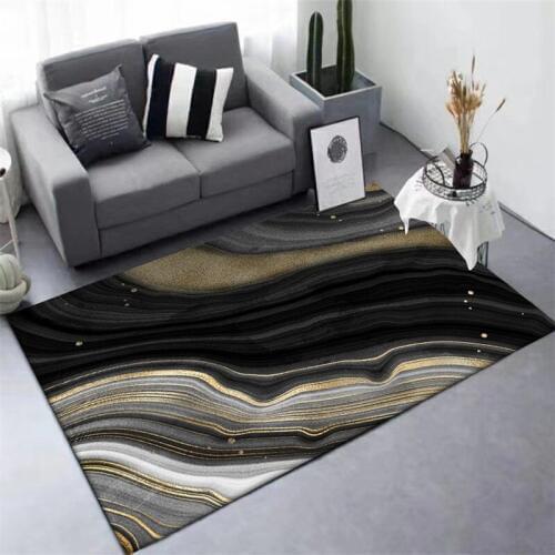 Nordic Modern Style Rug and Mat Abstract Black Gold Curve Home Decoration Tapestry Living Room Bedroom Non-slip Mat