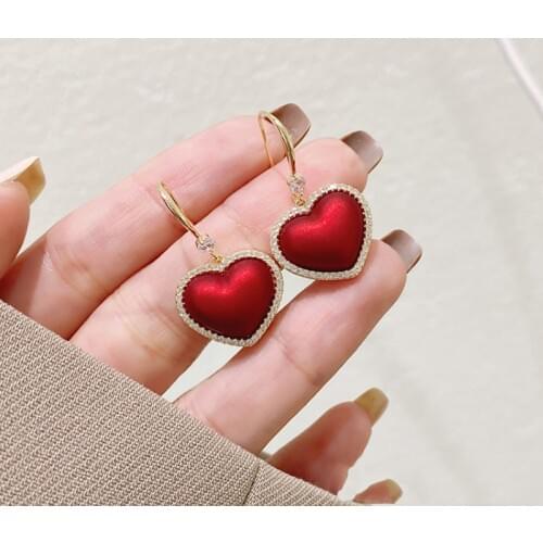 Red love earrings 2021 new trend peach heart earrings elegant Pendant Women Jewelry Earrring Fashion Simple exquisite Earrings