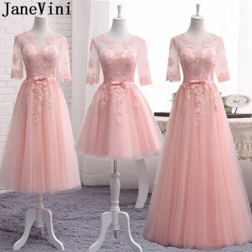JaneVini Hot Selling Short and Long Bridesmaid Dresses Pink Half Sleeves Women Wedding Party Gown kleid sukienki dla druhen 2020