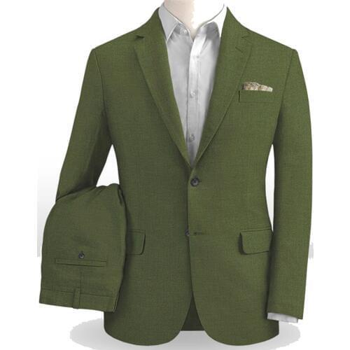 Olive Green Linen Suits Men Tailor Made Light Weight Groom Suits For Beach Wedding Suits For Men Custom Made Green Lien Suits