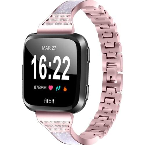 Fashion Stainless Steel Ceramic Watchbands Classics Rhinestone Adjustable Strap Bands For Fitbit Versa 2 /Versa Lite