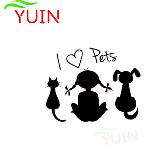 Fashion I Love Pets Baby Girl Dog Cat Funny Animal Car Sticker Personalized PVC Body Decoration High-quality Waterproof Decals