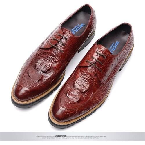 Pointed toe leather shoes men, cowhide British fashion leather platform, business formal mens shoes