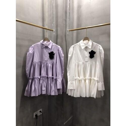 New ladies fashion 2021 long sleeve lapel sequin flower pleated dress 0107