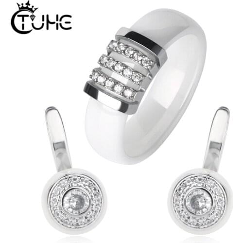 New Fashion Ceramic Jewelry Sets for Women Never Fade Healthy Ceramic Stud Earrings Rings Female Jewelry Statement Jewelry