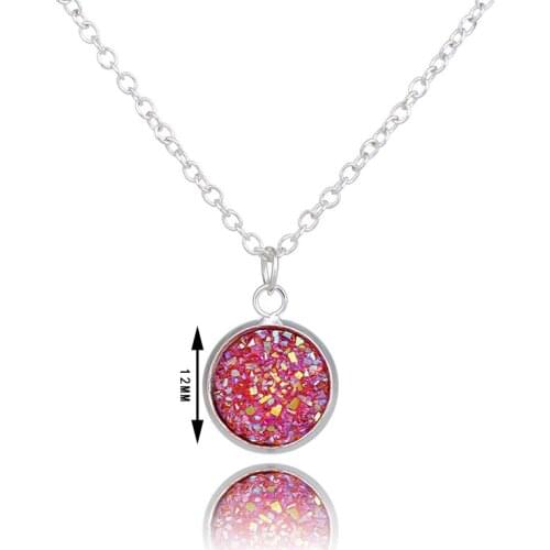 Charming Chromatic Color Crystal Round Pendant Necklace Metal Chain Neck Costume Jewelry Party Rhinestone Bijoux